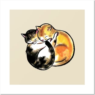 Cute cats sleeping together Posters and Art